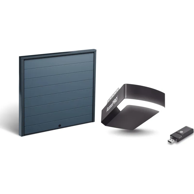 KIT COMPLETO Incluye /Puerta D/ Garage / APDOOR 9x8 Pies / Lisa Linea Central / Insulada / Interfase ACCESSWIFI / Motor FS1000M / 1/2HP / Fuerte/Silencioso/Luz LED/Motor DC .