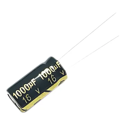Capacitor Electrolítico de Aluminio, Radial de 1000 µFd, 16 Vcc, 105 °C, 10 x 15 mm.