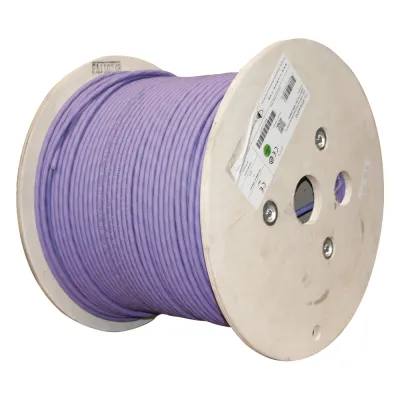 Bobina de Cable Blindado S/FTP de 4 Pares, Cat7A, Inmune a Ruido e Interferencias, LS0H (Bajo Humo, Cero Halógenos), Color Violeta, 305 Metros (1000 Pies)