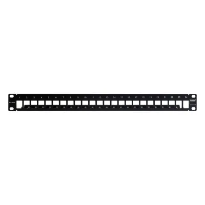 Patch Panel TERA-MAX Blindado de 24 Puertos, Modular (Vacío), Plano, Color Negro, 1UR