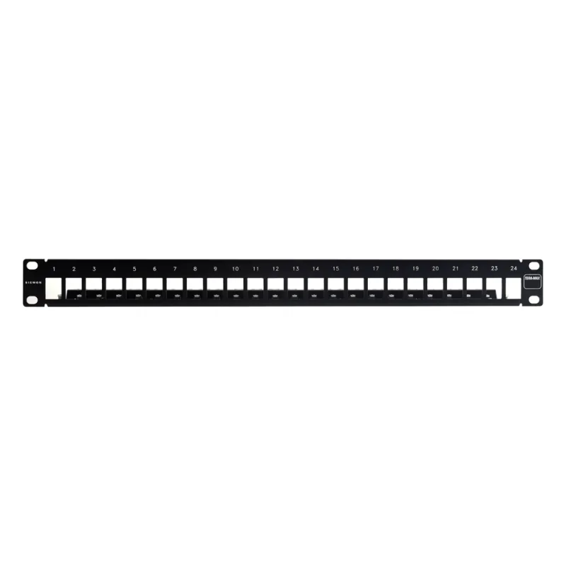 Patch Panel TERA-MAX Blindado de 24 Puertos, Modular (Vacío), Plano, Color Negro, 1UR