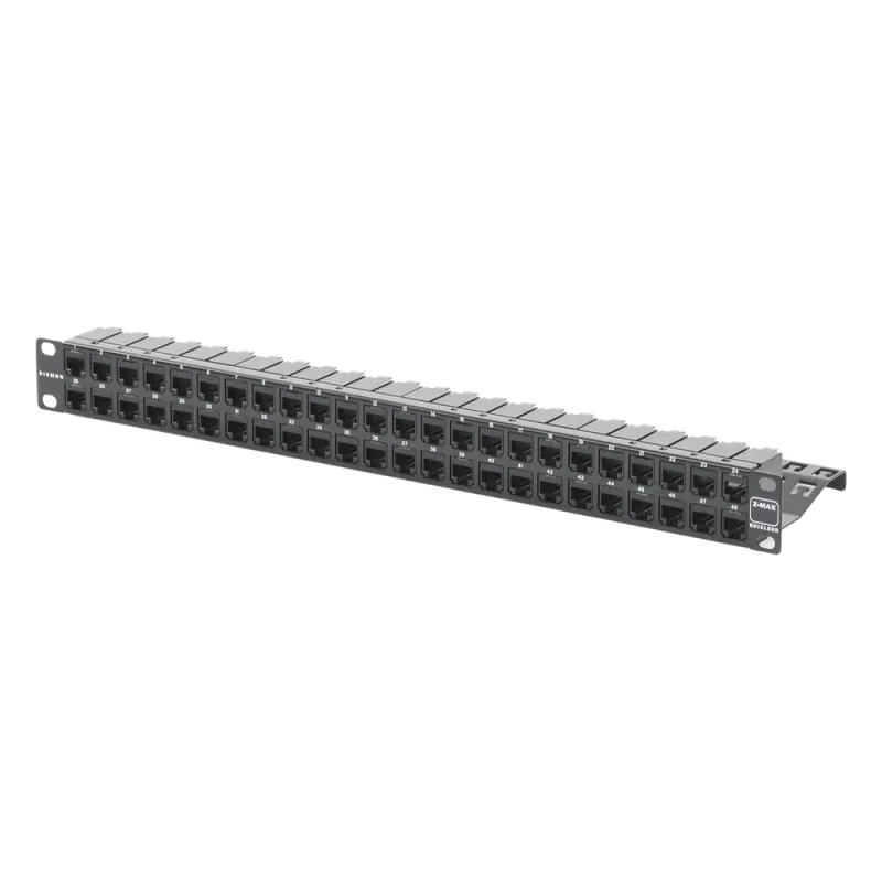 Patch Panel Z-Max de 48 Puertos, Blindado, Precargado con Jacks Categoría 6A, Plano, 1UR