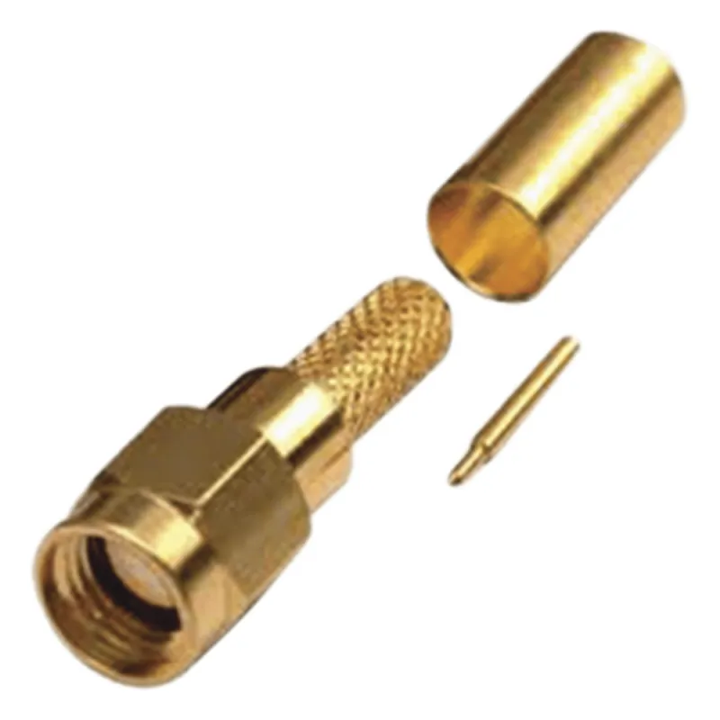 Conector SMA Macho de Anillo Plegable para Cables RG-142/U, LMR-195, Oro/Oro/Teflón.