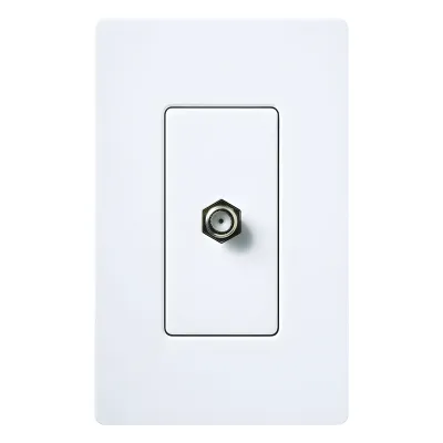 Toma de pared para cable coaxial con conector tipo F de 75 ohms, estilo Designer de la línea Claro, para señal de TV, color blanco brillante