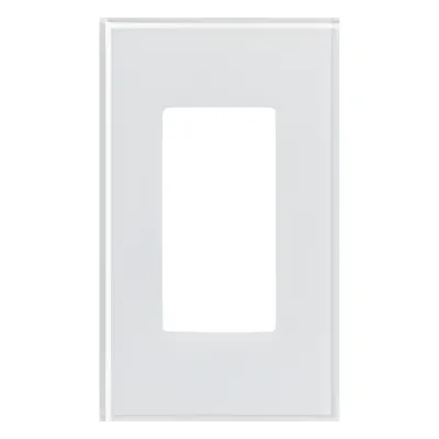 Placa frontal de cristal de 1 espacio para atenuadores, teclados y controles Pico Lutron con apertura tipo Designer, sin tornillos visibles, cristal claro con pintura blanca