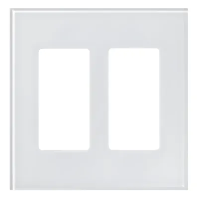 Placa frontal de cristal de 2 espacios para atenuadores, teclados y controles Pico Lutron con apertura tipo Designer, sin tornillos visibles, cristal claro con pintura blanca