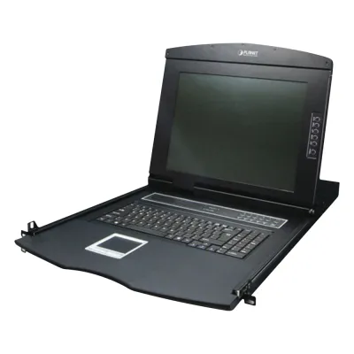 Switch KVM con Monitor de 17"con Teclado y Trackpad para Rack de 1U de Cuatro Postes, 8 Puertos VGA Para Acceder y Controlar Hasta 8 Computadoras Desde una Sola Consola
