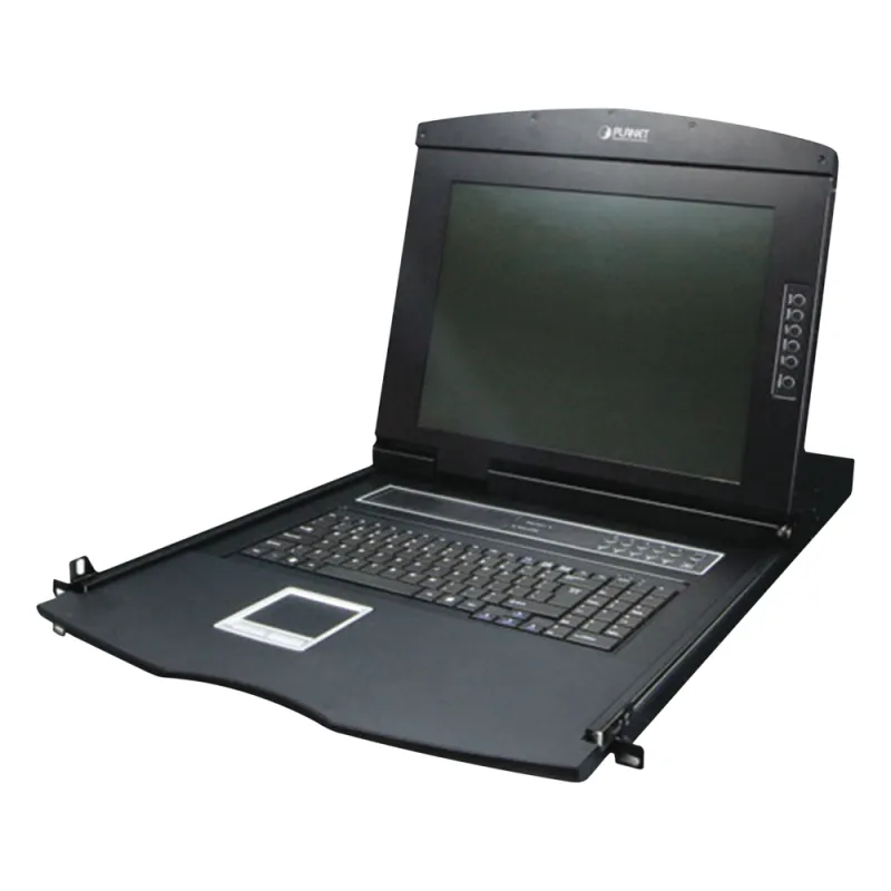 Switch KVM con Monitor de 17"con Teclado y Trackpad para Rack de 1U de Cuatro Postes, 8 Puertos VGA Para Acceder y Controlar Hasta 8 Computadoras Desde una Sola Consola