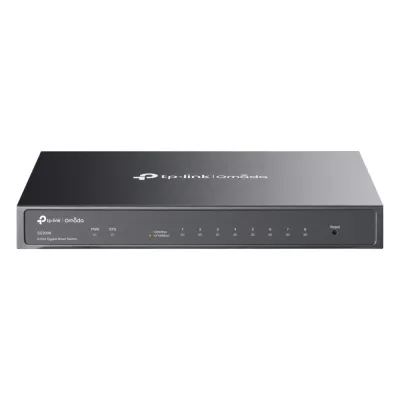 Switch Administrado Gigabit 8 Puertos / Omada SDN / 16 Gbps Capacidad Switching / Gestión Cloud y Local / VLAN / QoS / ACL / Sin Ventiladores / Montaje Pared-Escritorio