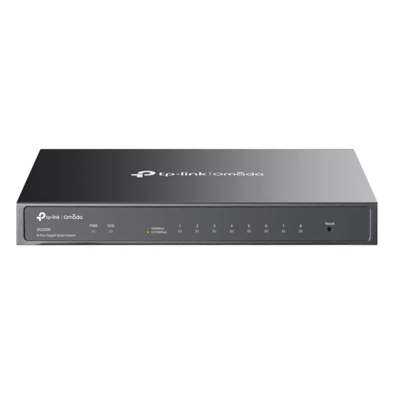 Switch Administrado Gigabit 8 Puertos / Omada SDN / 16 Gbps Capacidad Switching / Gestión Cloud y Local / VLAN / QoS / ACL / Sin Ventiladores / Montaje Pared-Escritorio
