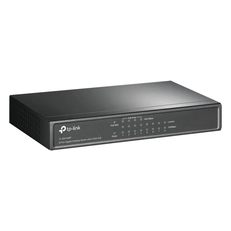 Switch Gigabit PoE+ no administrable de 8 puertos 10/100/1000 Mbps, solo 4 puertos PoE, para escritorio