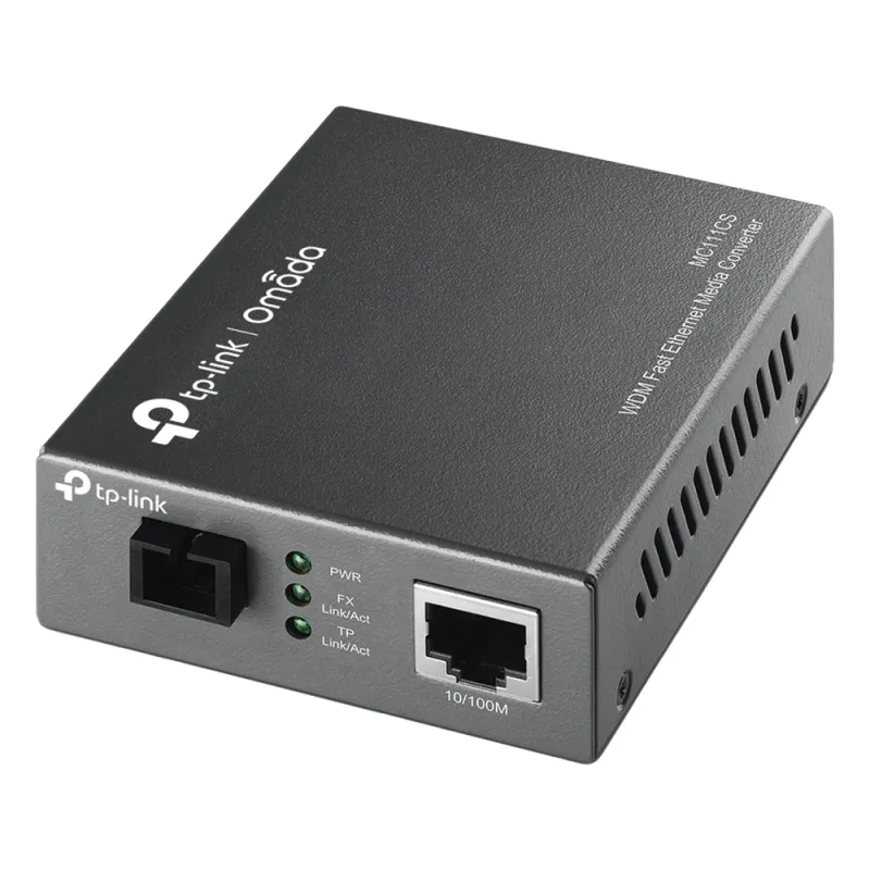 Convertidor Fibra Óptica WDM Monomodo / 1 puerto RJ45 10/100 Mbps / 1 puerto SC/UPC 100 Mbps / Hasta 20 Km / Para su Funcionamiento Requiere el Modelo MC112CS / Plug and Play