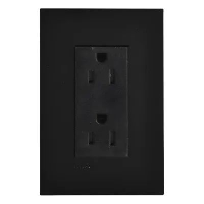 Tomacorriente dúplex de pared 15 A resistente a manipulaciones con placa incluida, línea New Architectural, agrupable con teclados Palladiom y controles GRAFIK T, color negro
