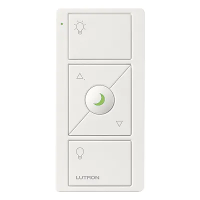 Control remoto inalámbrico Pico de 3 botones con subir y bajar de intensidad y luz nocturna, compatible con Caseta Wireless y RadioRA 2, color blanco brillante