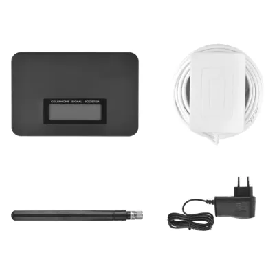 Kit Amplificador de Señal Celular / Banda 850 MHz (B5) / Ganancia 65 dB / Potencia 17 dBm / Cobertura hasta 140 m2 (1507 sq ft) / 2G-3G Telcel-AT&T-Movistar / Pantalla de Estado / Sin Configuración