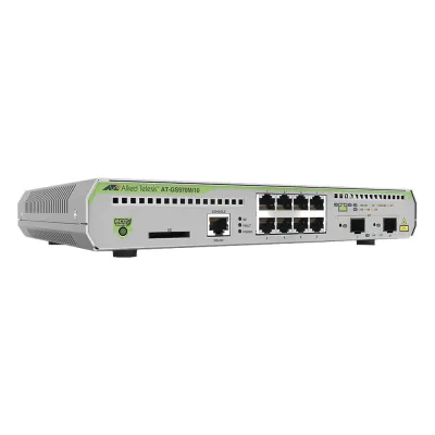 Switch Administrable CentreCOM GS970M, Capa 3 de 8 Puertos 10/100/1000 Mbps + 2 puertos SFP Gigabit