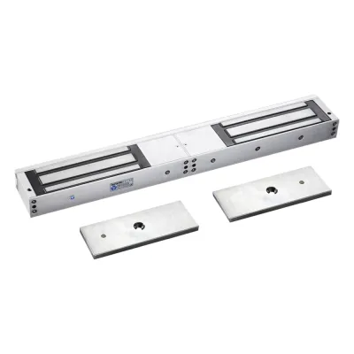 Chapa Magnética Doble para Aplicación en Puertas de Doble Hoja. 1200 lbs(x 2). LED