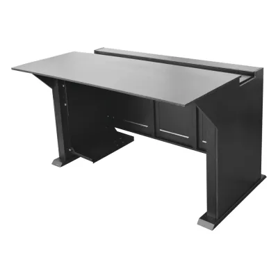 Escritorio Estación Mobiliaria Profesional de Monitoreo y Control / Videovigilancia / Acceso / Alarmas / Etc... / Metal Negro y Madera Tono Oscuro