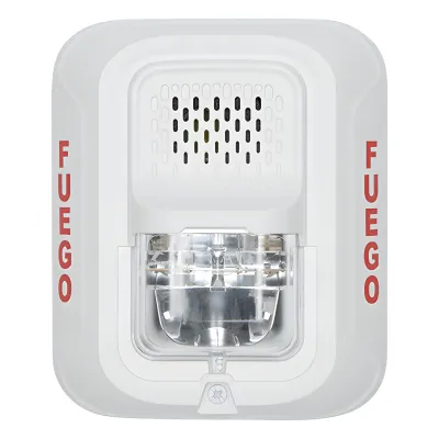 Sirena con Lámpara Estroboscópica a 2 Hilos, Montaje en Pared, Color Blanco, Configuración Estroboscópica Seleccionable y Texto en Español, Nuevo Diseño Moderno y Elegante y Menor Consumo de Corriente