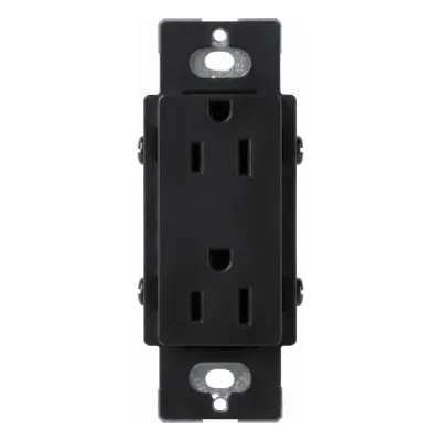 Tomacorriente dúplex de 15 A y 125 V, color negro brillante, familia Claro, apertura estilo Designer para placas de pared Lutron sin tornillos (placa se vende por separado)