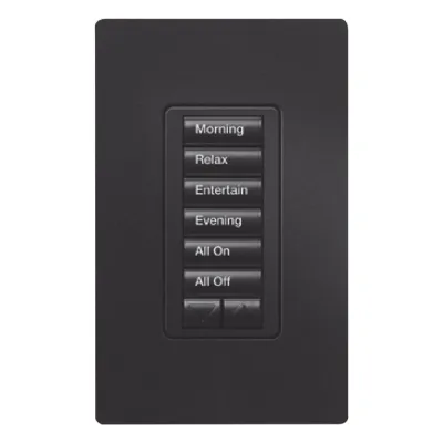 Teclado de pared seeTouch de 6 botones con subir/bajar, retroiluminado y con grabado personalizable, para sistema RadioRA 2, color Midnight