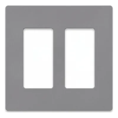 Placa de pared Claro de 2 espacios sin tornillos visibles, para atenuadores, apagadores y controles Lutron con apertura tipo Designer, acabado brillante color gris