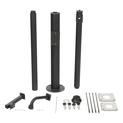Poste Seccionado de 3 Metros / Especializado para la Instalación de Videovigilancia / Incluye Base de Cimentación y Brazo para Cámara PTZ / Color Negro
