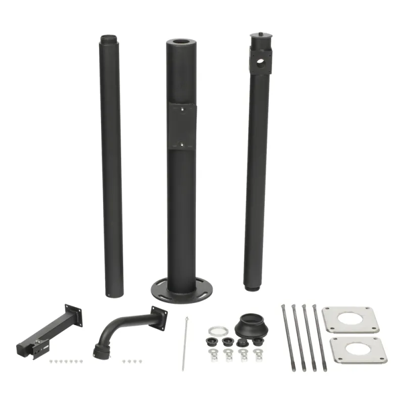 Poste Seccionado de 3 Metros / Especializado para la Instalación de Videovigilancia / Incluye Base de Cimentación y Brazo para Cámara PTZ / Color Negro