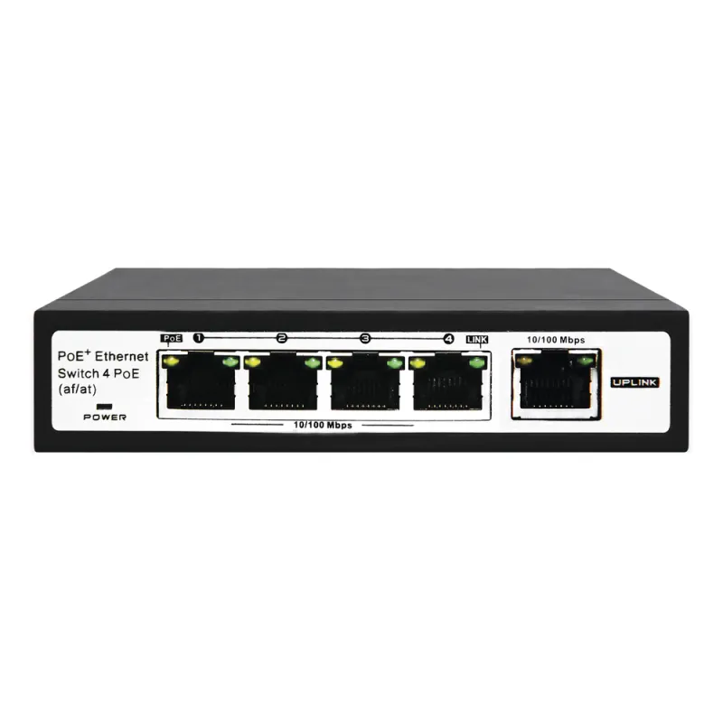 Switch PoE / 100 Metros PoE / 4 puertos 802.3af /at ( 60 W ) 10/100 Mbps + 1 puerto uplink