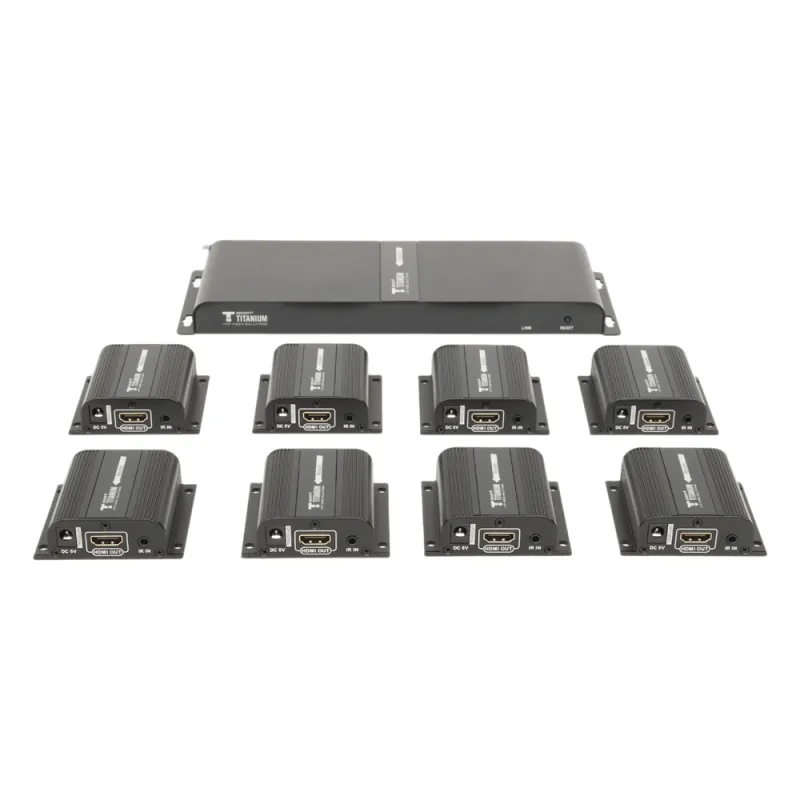 Kit Divisor y Extensor HDMI (Extender Splitter) / Divide 1 Fuente HDMI a 8 Pantallas / Extiende la señal HDMI hasta 40 m / Resolución 1080P @ 60 Hz / Cat 6/6a/7 / Uso 24/7 / Salida Loop en el Tx / IR / Alimente solo el Tx (PoC).