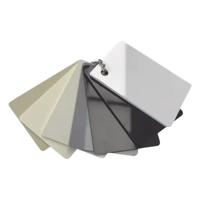 Muestrario tipo llavero con 7 muestras de color estilo diseñador en acabado brillante para atenuadores, teclados, interruptores y accesorios Lutron