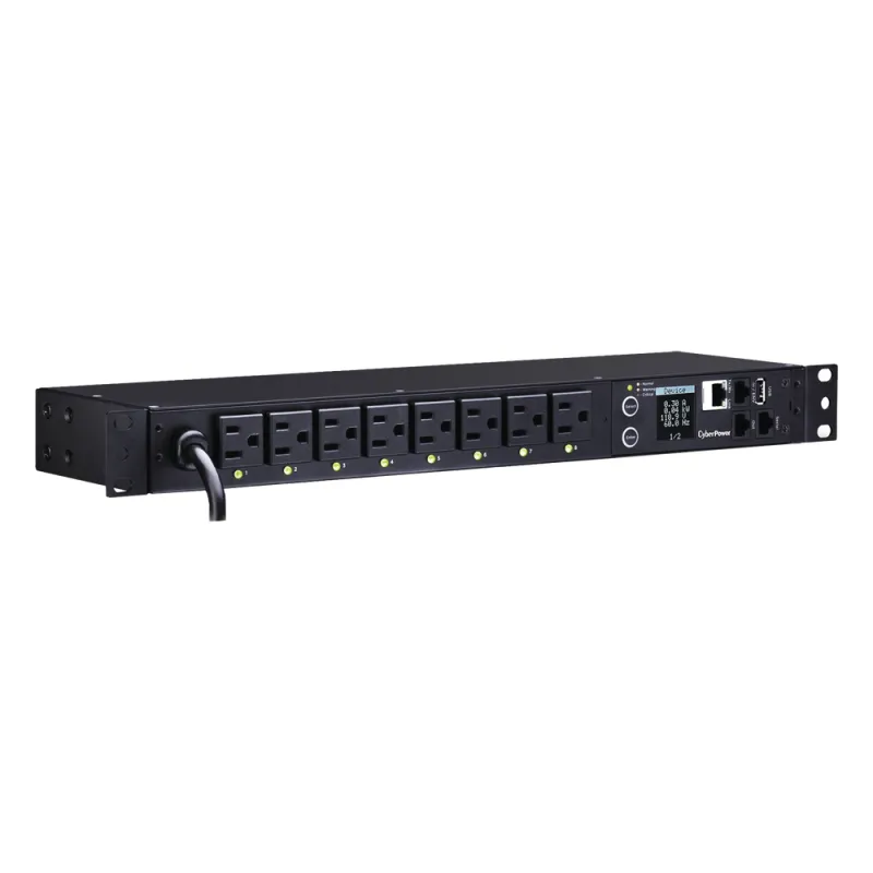 PDU Switchable por Toma, Para Distribución de Energía, Entrada 120 Vca NEMA 5-15P, Con 8 Salidas NEMA 5-15R, Horizontal 19in, 1UR