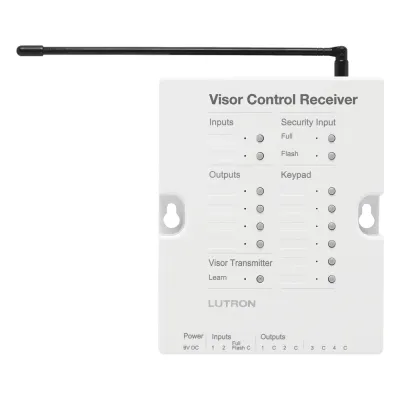 Receptor de control de visera para RadioRA 2 con 4 salidas de contacto seco para puertas de garaje o portones y entrada de seguridad, color blanco