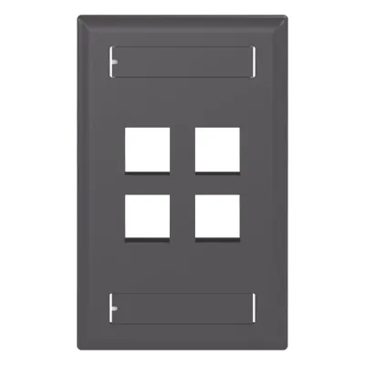 Placa de Pared NetKey Vertical, Salida Para 4 Puertos Keystone, Con Espacios Para Etiquetas, Color Negro