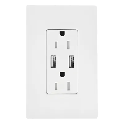 Receptáculo 15 A, 125 V con dos puertos USB tipo A de 3.8 A combinados, resistente a manipulaciones, estilo Claro en acabado satinado color Snow