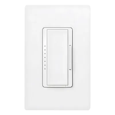 Atenuador de pared Maestro de 600 W incandescente/halógeno y 600 VA MLV con cable neutro, unipolar o multilocalización, para sistema RadioRA 2, color blanco