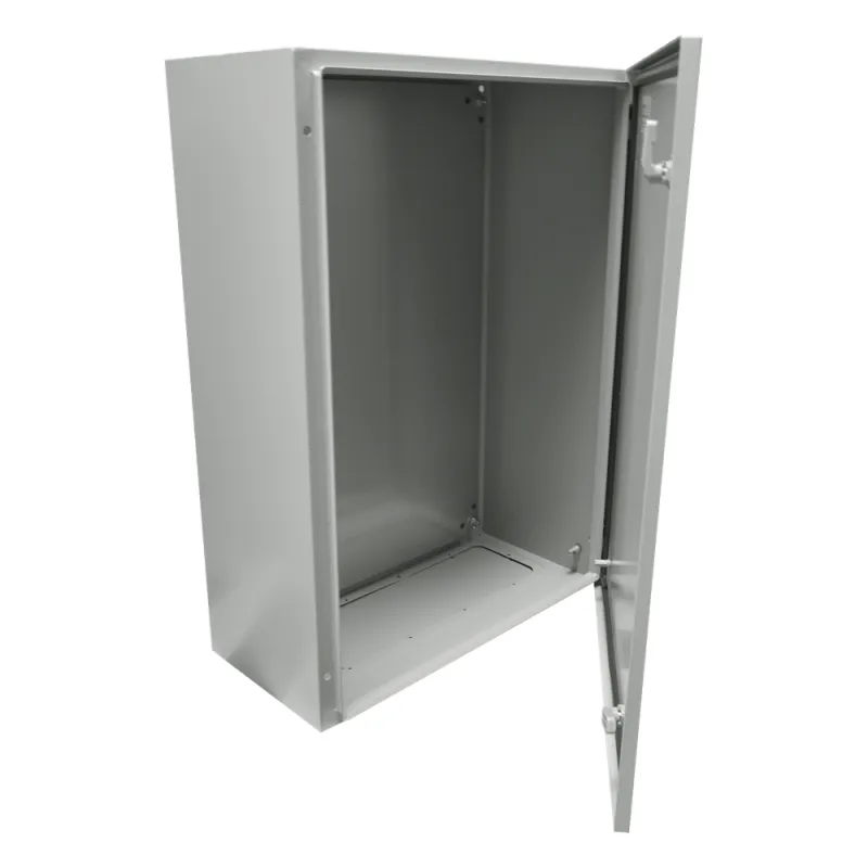 Gabinete de Acero IP66 Uso en Intemperie (400 x 600 x 200 mm) con Placa Trasera Interior Metálica y Compuerta Inferior Atornillable (Incluye Chapa y Llave).