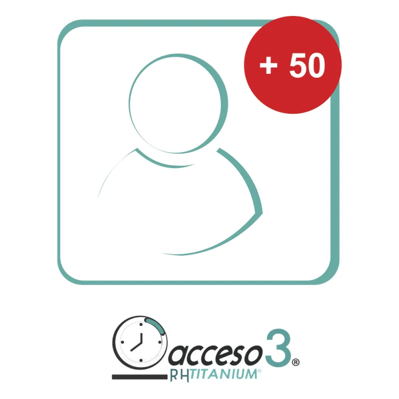 [BAJO PEDIDO] Expansión de 50 Empleados adicionales para Software Acceso3 - TITANIUM / Compatible con NOMINA