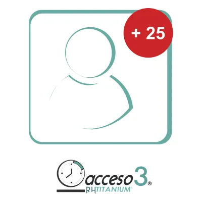 [BAJO PEDIDO] Expansión de 25 Empleados adicionales para Software Acceso3 - TITANIUM / Compatible con NOMINA