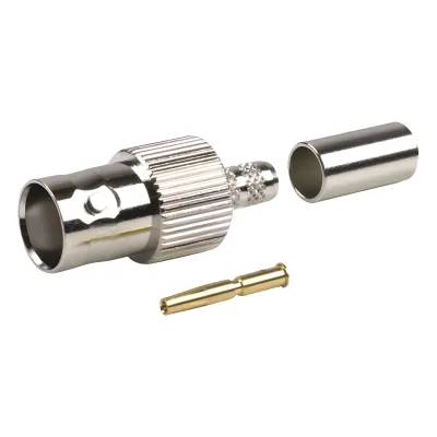 Conector BNC Hembra de Anillo para Cables RG-8/X, LMR-240, 9258, Níquel/ Oro/ Delrin.