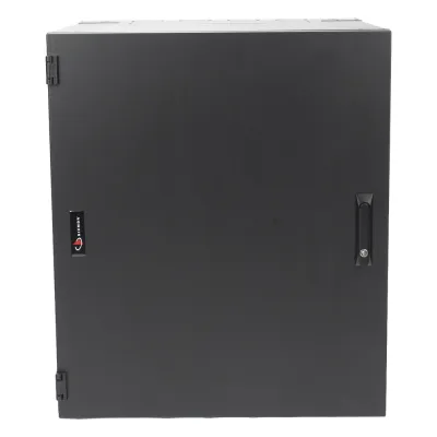 Gabinete de Montaje en Pared / 18U / 737 mm (29 in) Ancho / 762 mm (30 in) Profundidad / Paneles Laterales Ventilados / Puerta Sólida Frontal / Placa Trasera Abatible con Knockouts / Cerradura con Llave / Negro