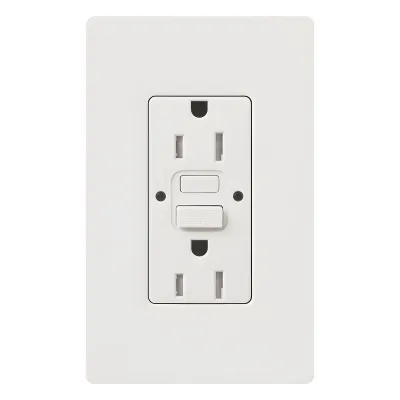 Tomacorriente dúplex GFCI autocomprobable de 15 A y 125 V, resistente a manipulaciones, con indicadores LED de estado y cara estilo decorador, color blanco
