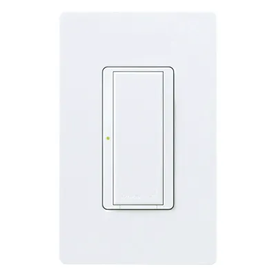 Interruptor inalámbrico on/off Maestro Wireless de 8 A para iluminación y ventiladores de 1/10 HP, 120-277 V, no requiere neutro, compatible con hub Vive, color blanco
