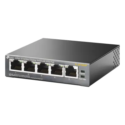 Switch PoE no Administrable de escritorio / 5 puertos 10/100 Mbps / 4 puertos PoE af/at / Presupuesto 67 W / Modo Extensor hasta 250 m / Calidad video prioritaria