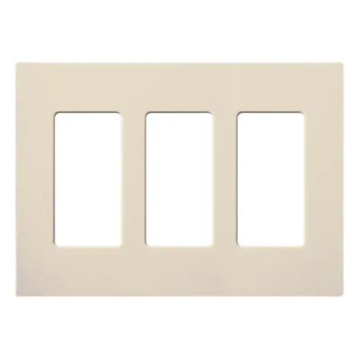 Placa de pared Claro de 3 espacios sin tornillos visibles, para atenuadores, apagadores y sensores Lutron con apertura estilo Designer, acabado brillante almendra claro