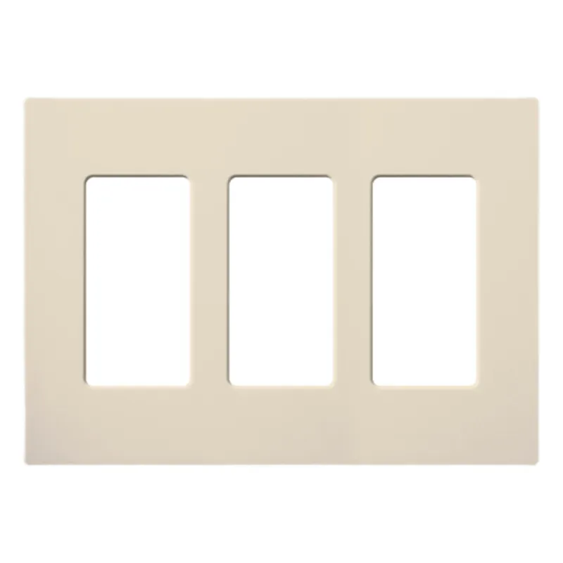 Placa de pared Claro de 3 espacios sin tornillos visibles, para atenuadores, apagadores y sensores Lutron con apertura estilo Designer, acabado brillante almendra claro