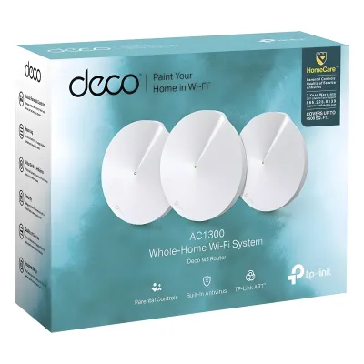 Kit 3 Routers Inalámbricos MESH Interior para Hogar / Doble Banda Wi-Fi 5 AC1300 Mbps / 2 Puerto Gigabit WAN/LAN / 4 Antenas Internas / Administración Mediante la App Deco (iOS, Android) / Protección HomeCare