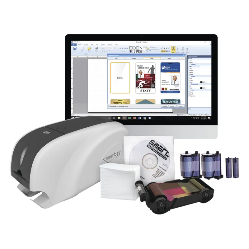 Kit Impresora de tarjetas PVC/ Una Cara /incluye: 2 x Ribbons, 100 Tarjetas PVC, Software, Kit Limpieza, Garantia 3 Años, Mascara de Seguridad UV