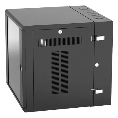 Gabinete PanZone de Montaje en Pared, de 19in, Puerta con Ventana de Seguridad, 12 UR, 635mm de Profundidad, Color Negro