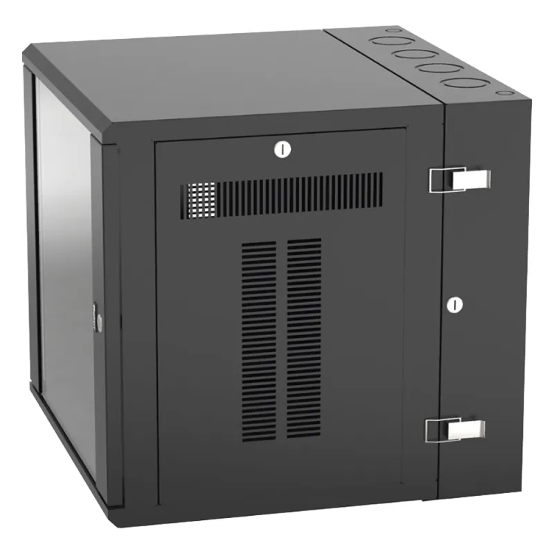 Gabinete PanZone de Montaje en Pared, de 19in, Puerta con Ventana de Seguridad, 12 UR, 635mm de Profundidad, Color Negro